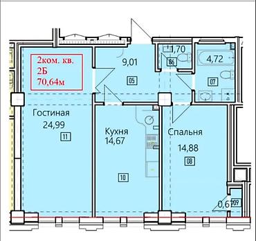 Продажа квартир: 2 комнаты, 70 м², Асанбай мкр Элитка, 7 этаж, ПСО (под самоотделку) — 4