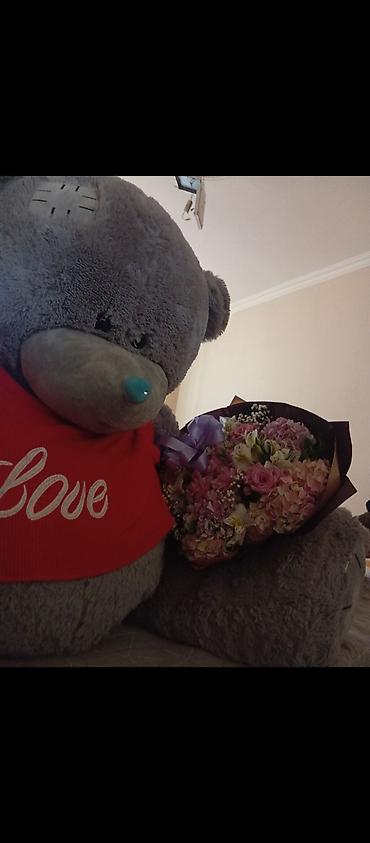 teddy mişka: Böyük ölçülü yumşaq ayı oyuncağ - Rəng: boz ayı, qırmızı “Love” yazılı — 1