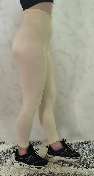 Helanke, biciklistički šortsevi: Ženske bež helanke sa visokim strukom - Visok, širok pojas za dodatnu — 6