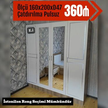 Dolablar: Qarderob, paltar dolabı, Yeni, 4 qapılı, Açılan, Düz dolab, Azərbaycan