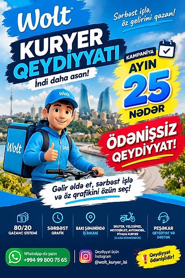 Taksi, logistika, çatdırılma: Piyada kuryer tələb olunur, İstənilən yaş, Təcrübəsiz, Gündəlik ödəniş — 1