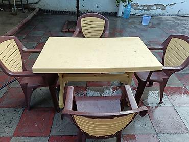 plastik kamod: Plastik açıq hava dəsti – 1 masa + 4 oturacaq - Material: möhkəm — 1