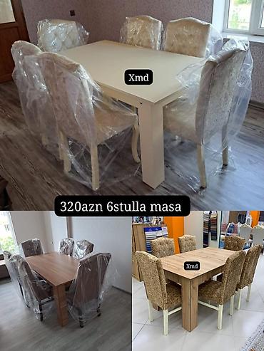 6 stullalı masa dəsti - Komplekt: 1 yemək masası + 6 ədəd yumşaq