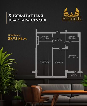 Продажа квартир: 2 комнаты, 89 м², Элитка, 5 этаж