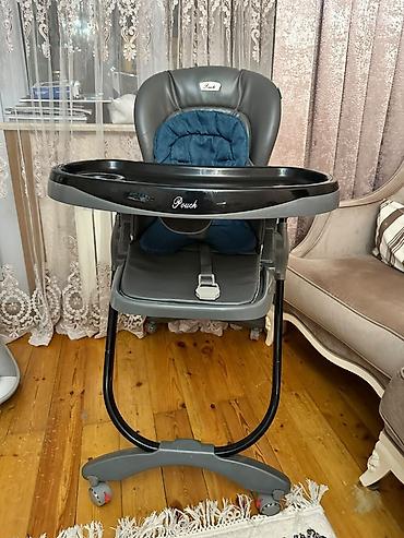 стул кожаный: Pouch uşaq yemək stulu - Rəng: tünd boz gövdə, qara servis masası — 2