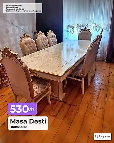 Məhsul: Masa Dəsti - Ölçü: 100×200 sm - Stul sayı: 6 ədəd - Mexanizm lalafo.az -da Məhsul: Masa Dəsti - Ölçü: 100×200 sm - Stul sayı: 6 ədəd - Mexanizm