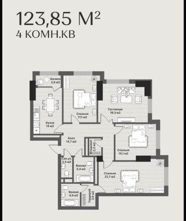 горить: 4 комнаты, 124 м², Элитка, 20 этаж, ПСО (под самоотделку)