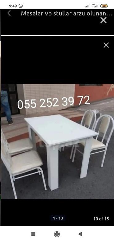 Masa və oturacaq dəstləri: Qonaq otağı üçün, Yeni, Açılmayan, Dördbucaq masa, 4 stul — 13