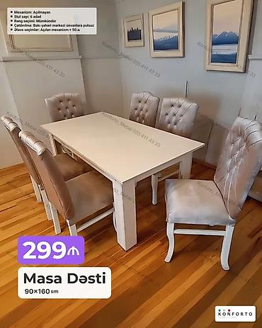 Masa Dəsti – 90×160 sm - Mexanizm: Açılmayan - Stul sayı: 6 ədəd -