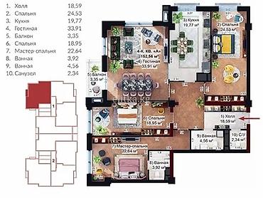 park avenue: 4 комнаты, 153 м², Элитка, 5 этаж, ПСО (под самоотделку) — 4