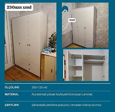 embawood paltar dolabı: Üç qapılı ağ şkaf - Ölçüləri: 200 × 120 × 45 sm - Material: Rus — 1
