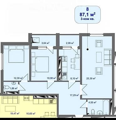 flat osh: 3 комнаты, 87 м², Пишпек Элитка, 15 этаж, Косметический ремонт — 5