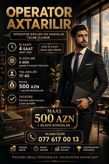 part time i: Çağrı mərkəzi operatoru tələb olunur, 18-29 yaş, Təcrübəsiz, Aylıq ödəniş — 1