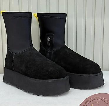 obuća emelie strandberg: Ženske zimske čizme na platformu – crne - Model: kratke čizme do pola — 1