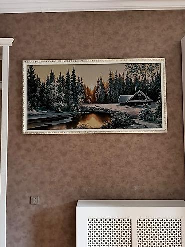 günəbaxan yağı: Rəsm əsəri – qış mənzərəsi (çərçivəli) - Mövzu: Qarlı meşə fonunda — 1