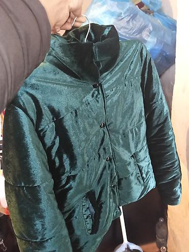 deri kurtka: Tünd yaşıl rəngli qadın qısa billur jaket - Material: parıltılı — 1