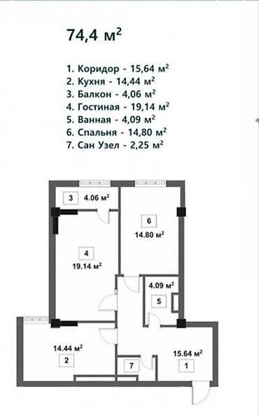 Продажа квартир: 2 комнаты, 74 м², Восток-5 мкр Элитка, 15 этаж, ПСО (под самоотделку) — 1