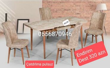 Masalar və oturacaqlar: Mətbəx üçün, Qonaq otağı üçün, Yeni, Açılan, Dördbucaq masa, 4 stul, Türkiyə