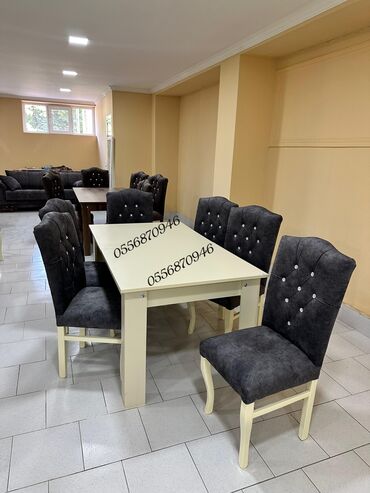 Masa və oturacaq dəstləri: Qonaq otağı üçün, Yeni, Açılmayan, Dördbucaq masa, 6 stul — 12