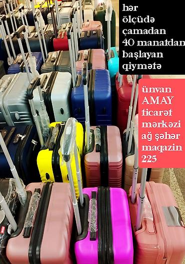 Çamadanlar: Məhsul: Sərt korpuslu təkərli çamadanlar ünvan AMAY ticarət mərkəzi ağ — 1