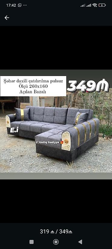 Künc divan – açılan bazalı model - Ölçü: 260 x 160 sm - Şəhər daxili