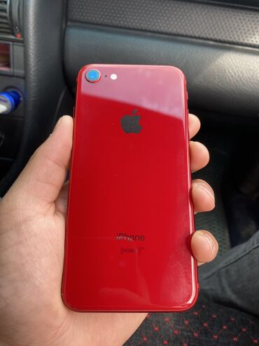 Apple iPhone: IPhone 8, Б/у, 256 ГБ, Красный, Защитное стекло, Чехол, Кабель