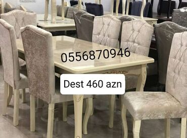 Masalar və oturacaqlar: Qonaq otağı üçün, Yeni, Açılan, Dördbucaq masa, 6 stul, Azərbaycan