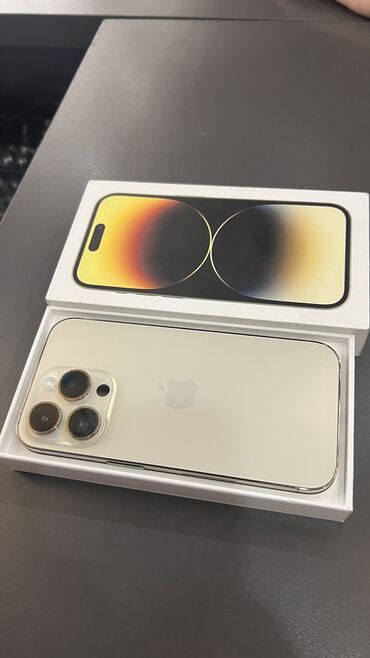 iphone телефоны: IPhone 14 Pro, Б/у, 256 ГБ, Matte Gold, Защитное стекло, Чехол, Коробка, 86 %