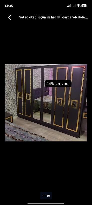 Yeni, 3 qapılı, Güzgülü, Qəhvəyi, Açılan, Düz dolab