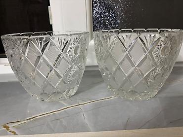 Kəsimli şüşədən 2 ədəd dekorativ qab dəsti - Material: qalın, şəffaf