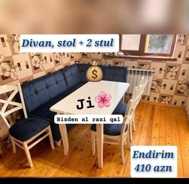 Masa və oturacaq dəstləri: Mətbəx üçün, Açılmayan, Dördbucaq masa, 2 stul