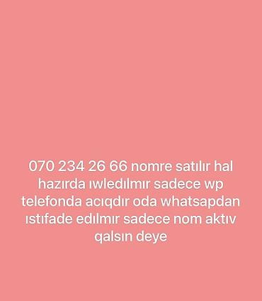 Satışda: “070 234 26 66” mobil nömrə - yadda saxlanilan rahat nomre