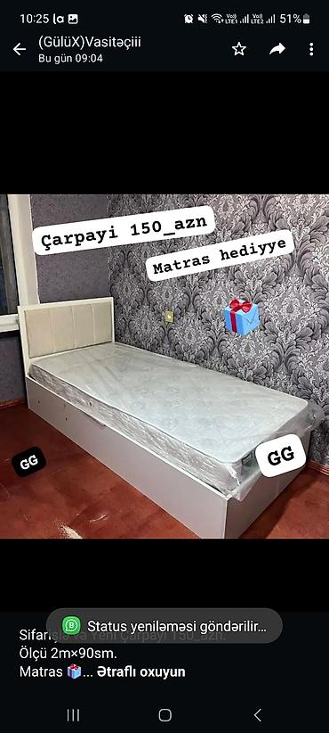 Sifarişlə mebel: Sifarişlə və Yeni Çarpayi 150_azn. Ölçü 2m×90sm. Matras 🎁 Rəng seçimi — 1