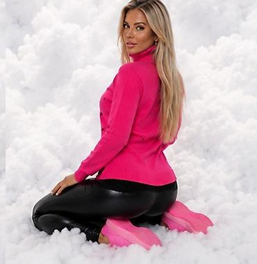 dva srca slike: Ženski rolka džemper – fuksija roze - Model: rolka sa rebrastim — 4