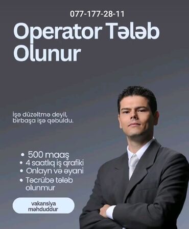 Satış üzrə menecerlər: Çağrı mərkəzi operatoru tələb olunur, Təcrübəsiz