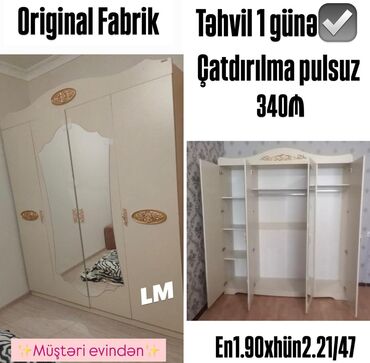 qonaq mebeli: *_DOLAB_* *4 qapılı* _*FABRİK İSTEHSALI*_ Qiymət : *340₼*