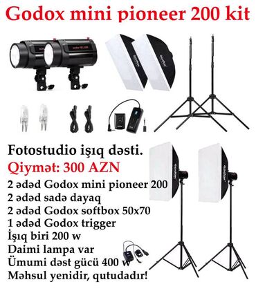 tikiş maşın ustası: Godox mini pioneer 200 kit fotostudia işıqlandırma dəstidir. Təzədir
