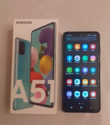 samsung galaxy a51 kabro: Samsung A51, 64 GB, rəng - Göy, Zəmanət, Sensor, Barmaq izi