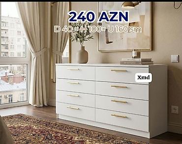 kreditdedir: Ağ rəngli, minimal dizaynlı komod. Ümumi ölçülər: dərinlik 40 sm — 1