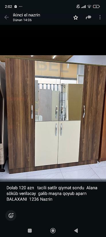 Üç qapılı paltar dolabı - Material: ağac naxışlı laminat, krem rəngli lalafo.az -da Üç qapılı paltar dolabı - Material: ağac naxışlı laminat, krem rəngli