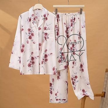 Пижамы: Женский комплект пижамы с коротким и длинным рукавом, брюки + рубашка — 16