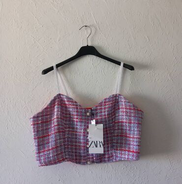 new yorker crop top majice: Zara, L (EU 40), Plaid, color - Multicolored