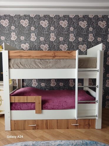 İkimərtəbəli uşaq çarpayıları: Oğlan və qız üçün, Yeni, Çarpayı, Matras ilə, Siyirməli, Laminat — 8