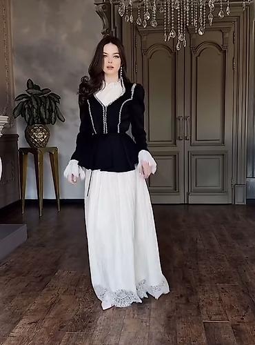 двойка платье: Костюм с юбкой, Модель юбки: Пышная, Макси, Пиджак, Турция, M — 5