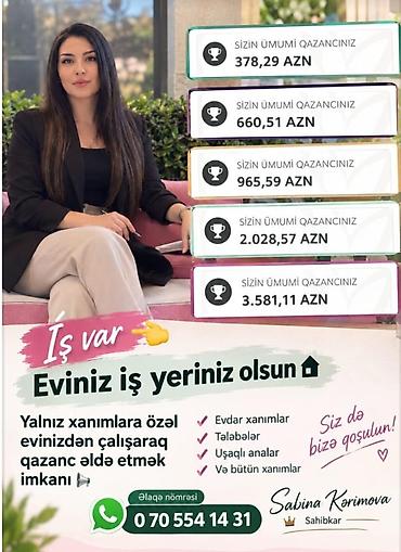 bağ evi işi: Ev köməkçisi tələb olunur, Dəyişən qrafik, Təcrübəsiz, İşəmuzd ödəniş — 1