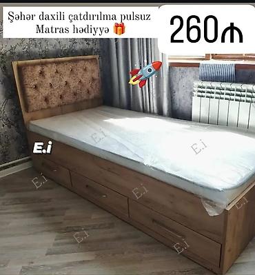taxt doweyi: Tək nəfərlik taxt çarpayı – alt hissədə 3 geniş çekmece ilə. Taxta — 1