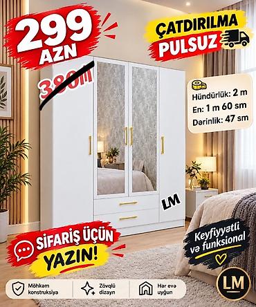 Dörd qapılı dolab – təmiz laminat materialdan. - Ölçülər: Hündürlük 2 lalafo.az -da Dörd qapılı dolab – təmiz laminat materialdan. - Ölçülər: Hündürlük 2