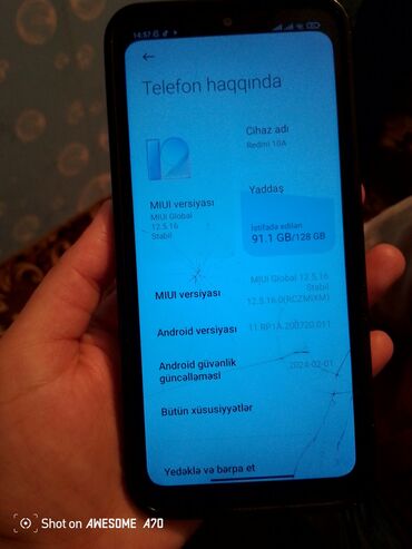 sensor telefon: Məhsul: Rəsmi 10A yaddaş 128 gb birdene şüşə ekranında çat var başqa