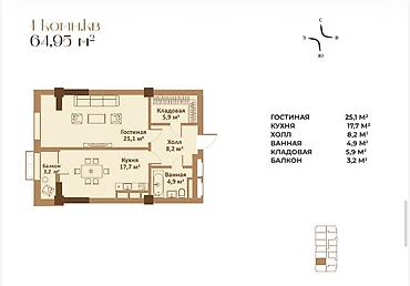 донецкий: 2 комнаты, 65 м², 9 мкр Элитка, 12 этаж, ПСО (под самоотделку) — 2