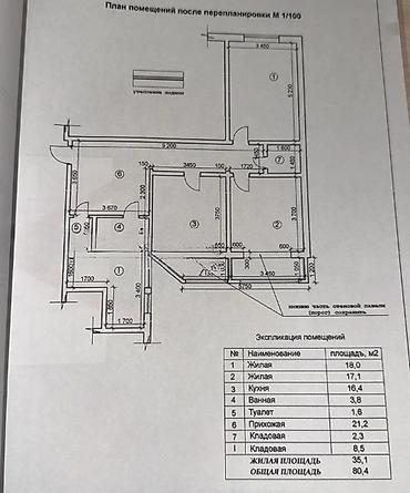 Продажа квартир: 2 комнаты, 80 м², Учкун мкр Индивидуалка, 7 этаж, Косметический ремонт — 6